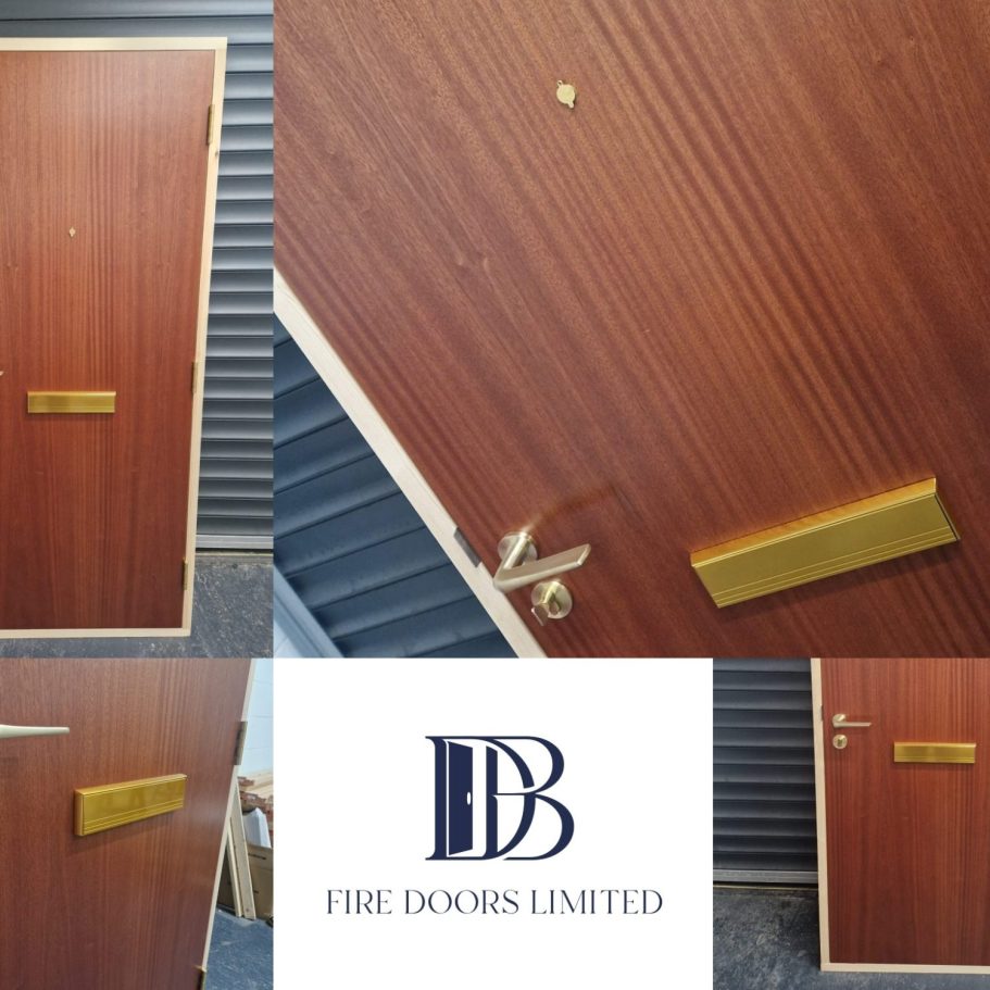 Custom-manufactured FD30 fire door with letterbox and spyhole, engineered for uncompromising safety and compliance in modern residential