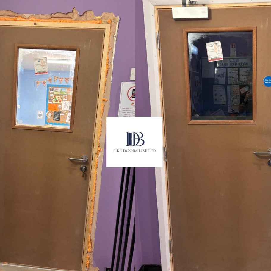 Demonstration of a seamless fire door installation, highlighting the professional finish achieved with our precision-engineered, supply-only